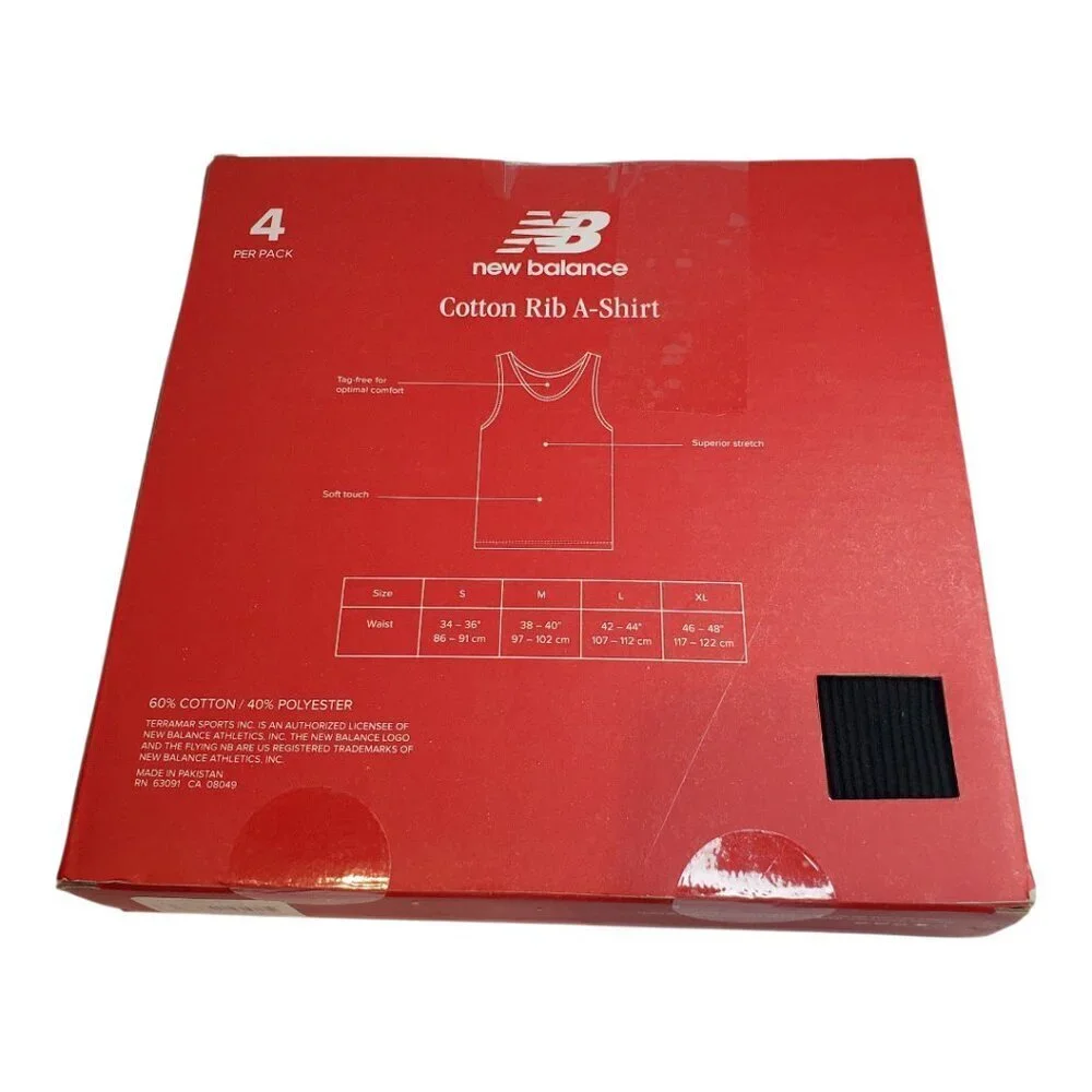 NEW NEW BALANCE SZ M (38-40) Men's 4 Pack Cotton Crew Ribbed A-Shirt Tank